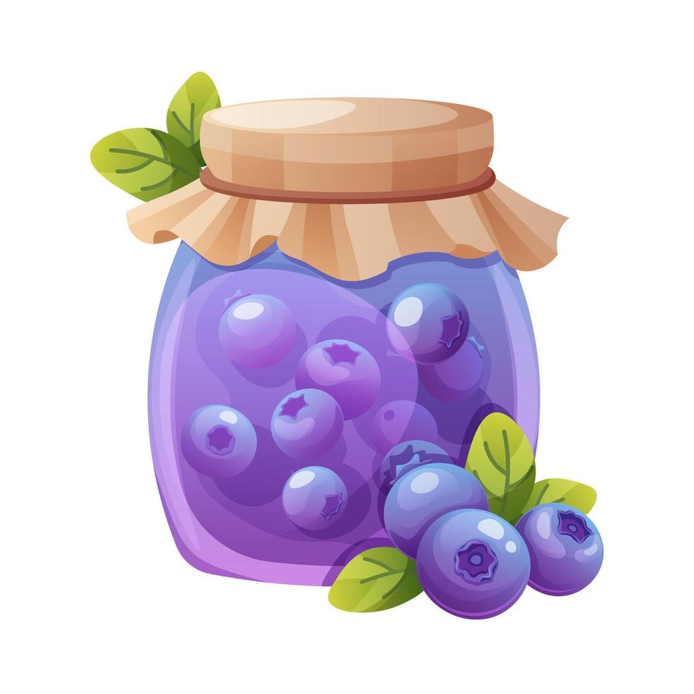 Blueberry jam jar. Glass jar with sweet blueberry preserves. illustration on white background vector