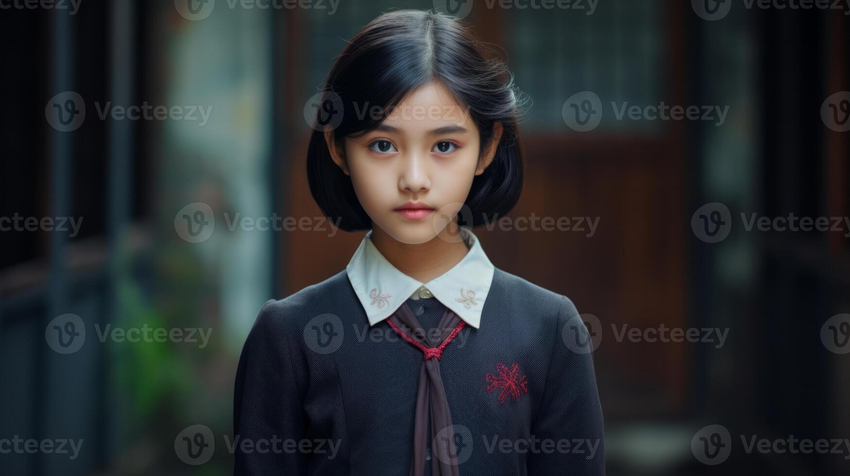 Little girl going to school. Neural network photo