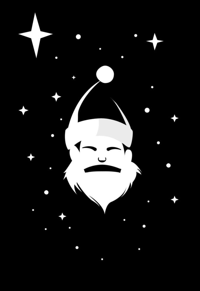 silhouette santa claus color hat and little stars vector