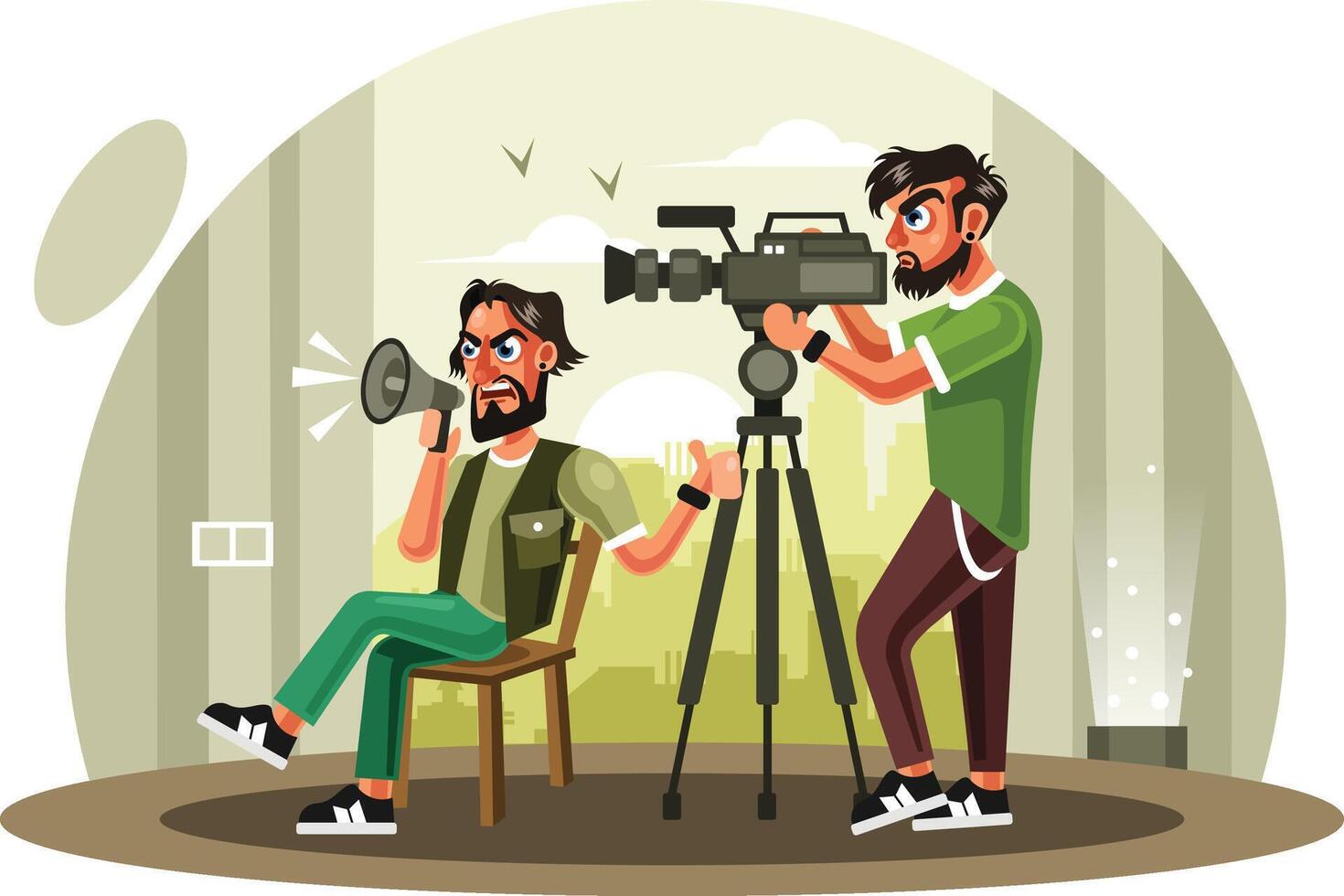 Film Director and Cameraman in Action vector