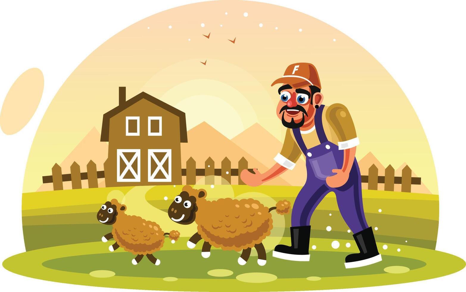 Farmer Breeding Sheep Wool Farm vector