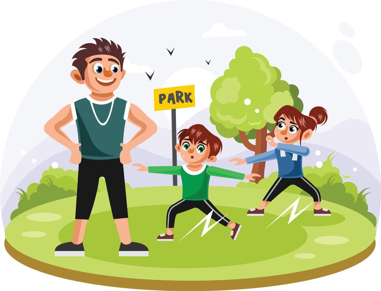 Father and Children doing Sport in Park Illustration vector