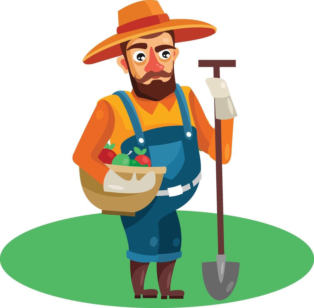 Farmer in Field Illustration Holding a Scope vector