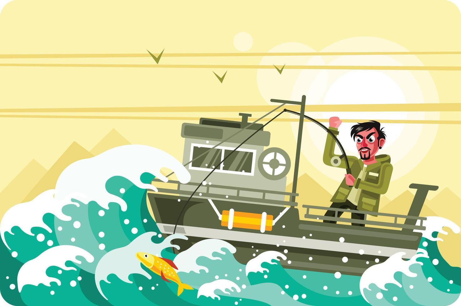 Fisherman on the Boat vector