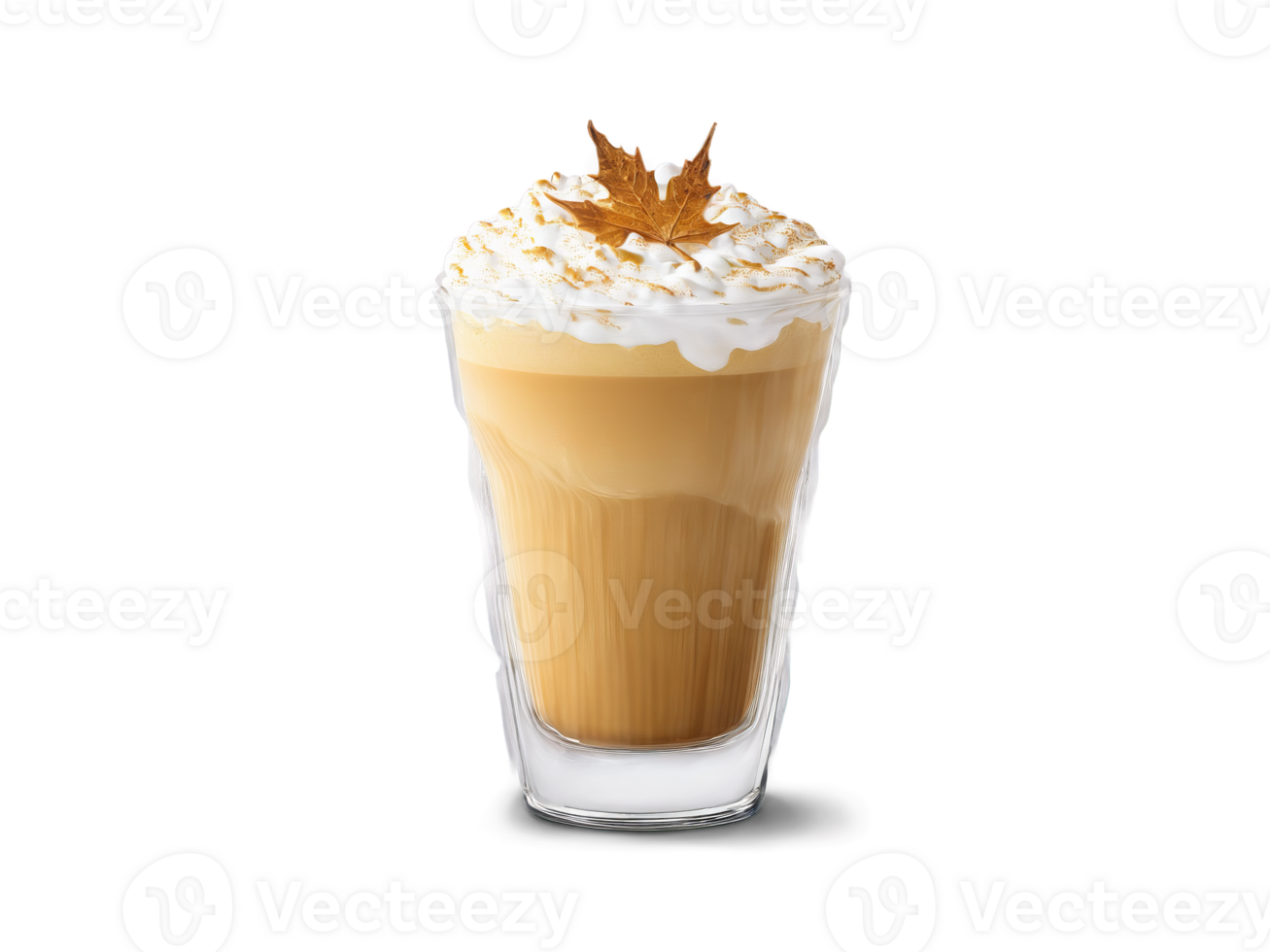 Maple Latte A sweet maple latte in a clear glass with maple syrup and foam png