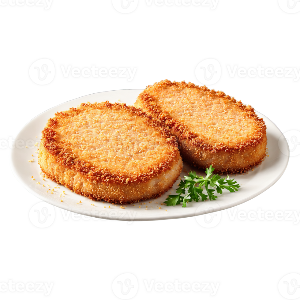 Pork cutlets with golden breading floating and steaming Food and culinary concept png