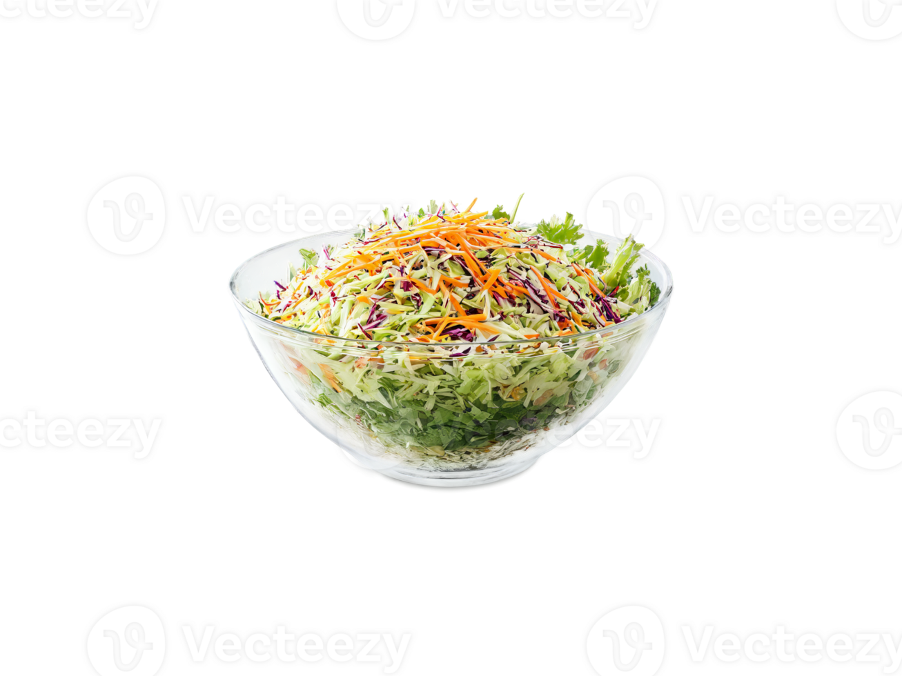 Salad Asian slaw with sesame ginger dressing served in a transparent glass bowl crunchy png