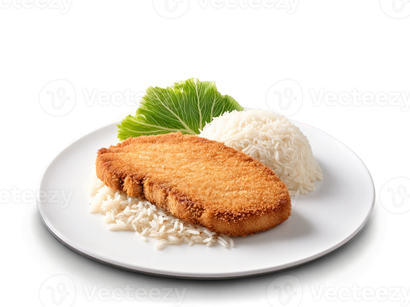 Tonkatsu with breaded pork cutlet cabbage and rice on clean white surface png