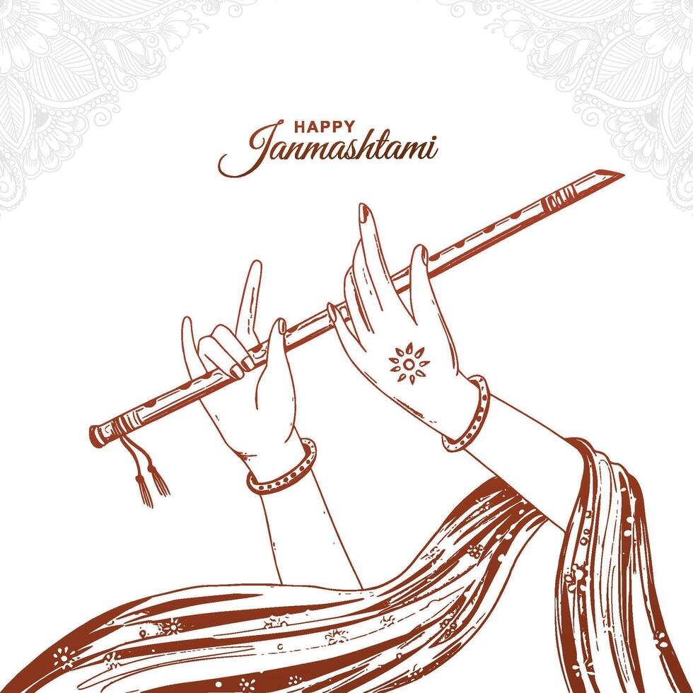 Happy janmashtami greetings with lord krishna sketch card design vector