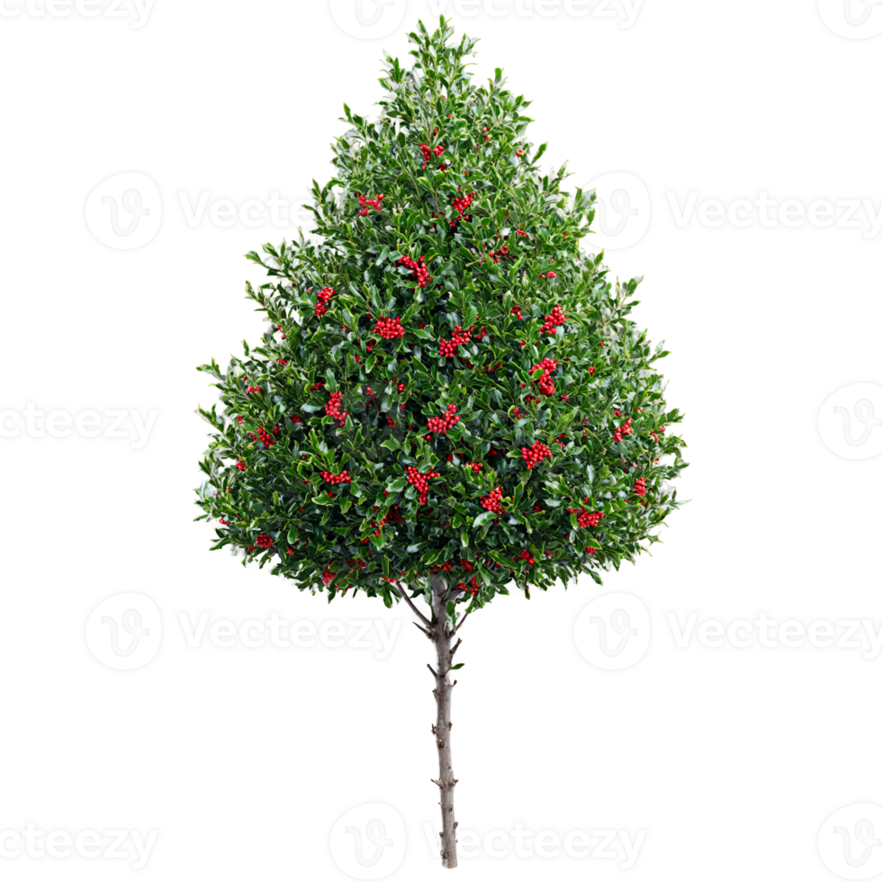 Holly Tree evergreen shrub with glossy spiky leaves and bright red berries Ilex aquifolium Final png