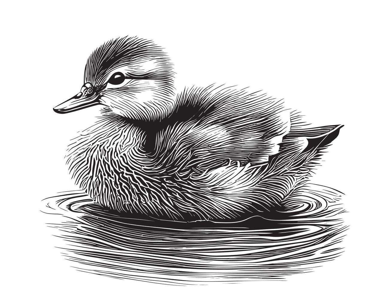 Duckling little floating hand drawn sketch illustration vector