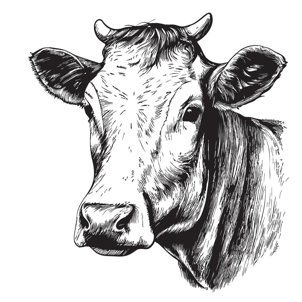 Beautiful cow head sketch hand drawn in doodle style illustration Farming and animal husbandry vector