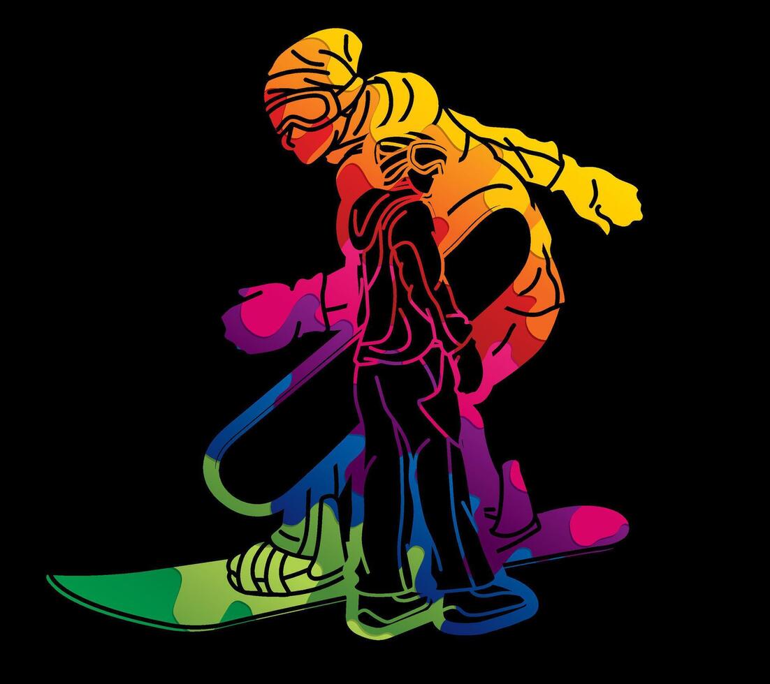 Graffiti Snowboard Players Mix Action Snowboarder vector