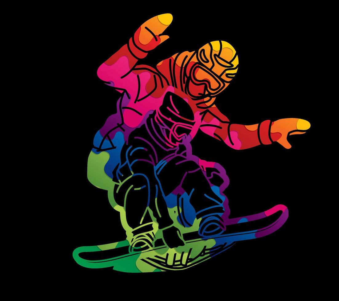 Graffiti Snowboard Players Mix Action Extreme Sport Snowboarder Cartoon vector