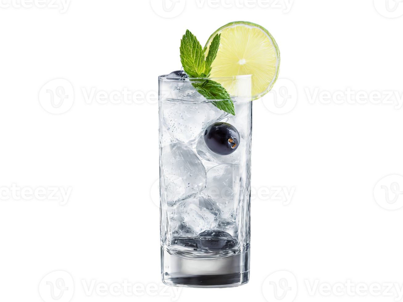 Vodka Vitality a sleek vodka glass filled with ice garnished with a slice of lime png