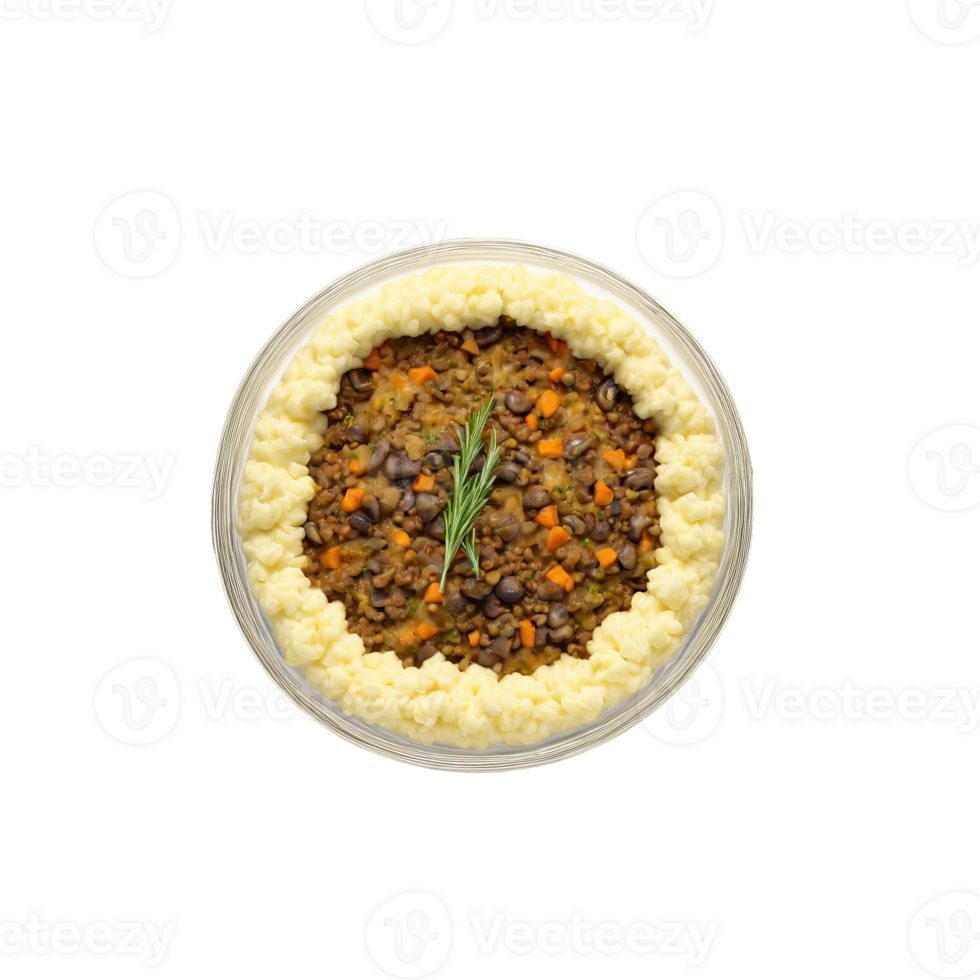 Comforting shepherd s pie bowl with savory lentil and mushroom filling mashed potatoes and fresh png