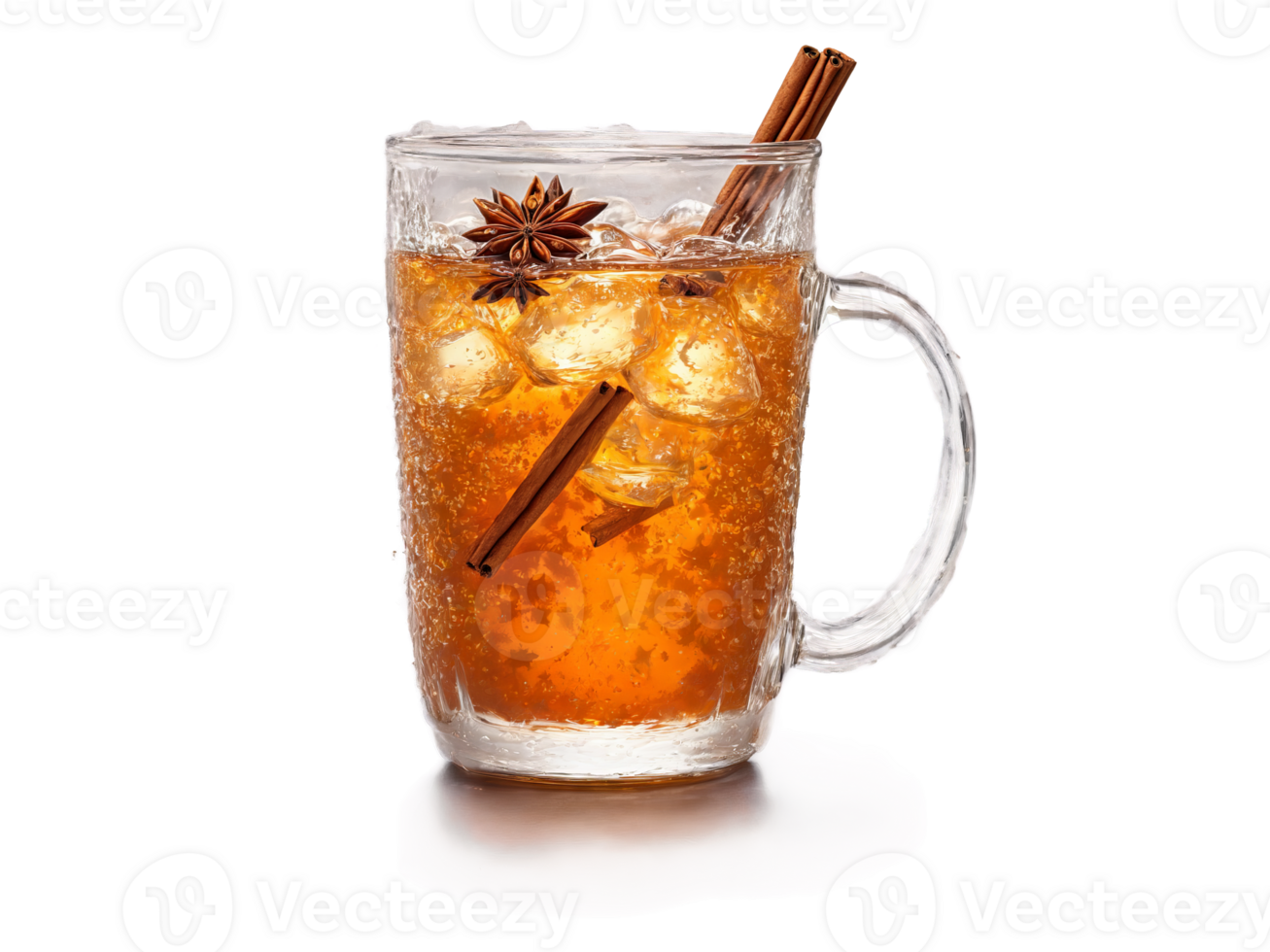 Chai soda in a clear mug star anise and cinnamon sticks spicy and aromatic dynamic png