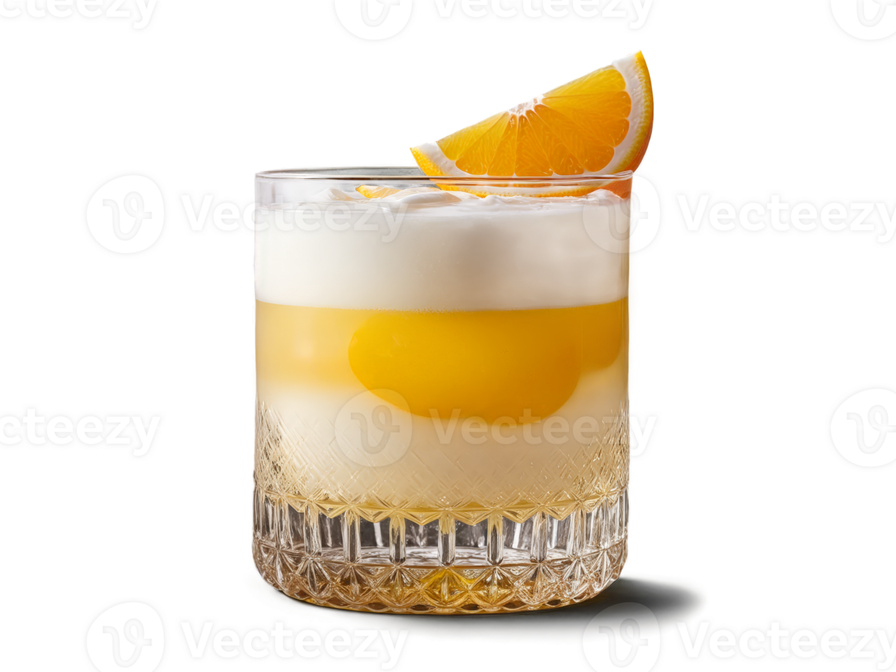Sydney Sour rocks glass filled with mixture of bourbon lemon juice simple syrup and egg png