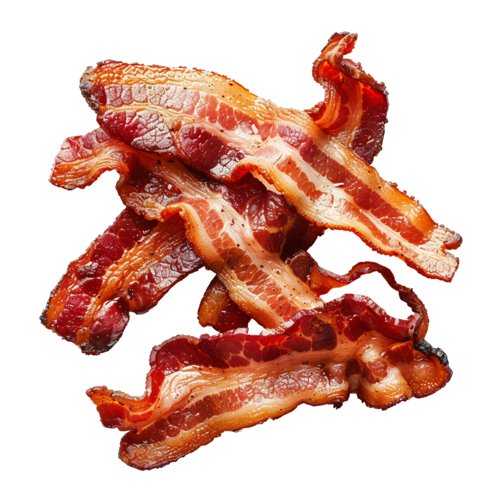 Hot fried crispy strips of bacons isolated on transparent background png