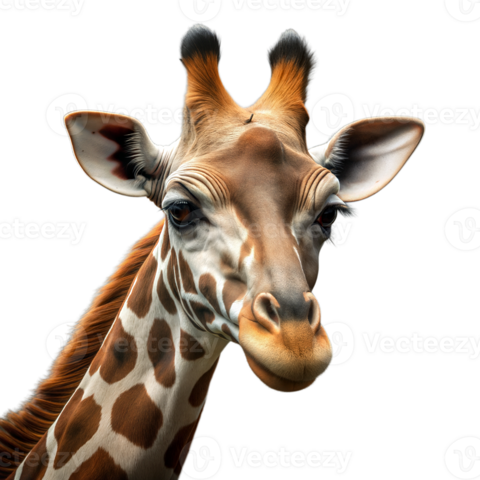 Close-up of a giraffe head on transparent background png
