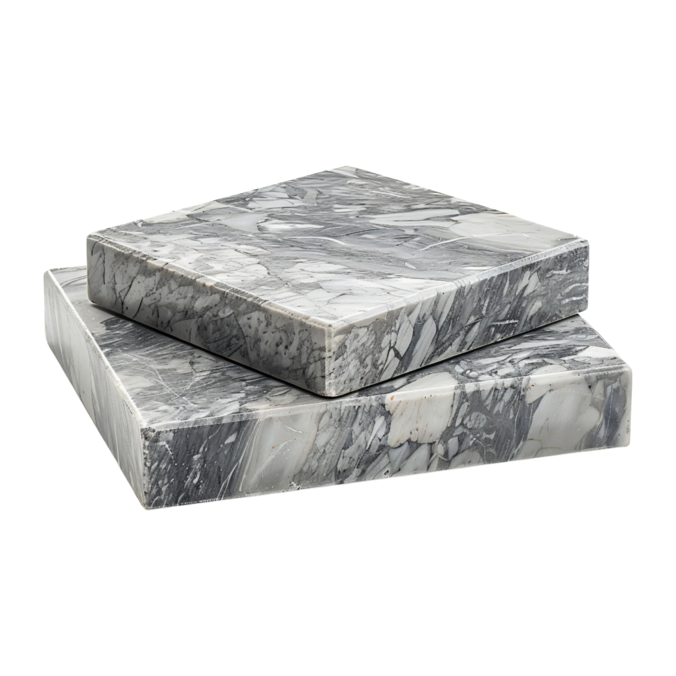 Two stack square stone marble rock podium for display product isolated on transparent background png