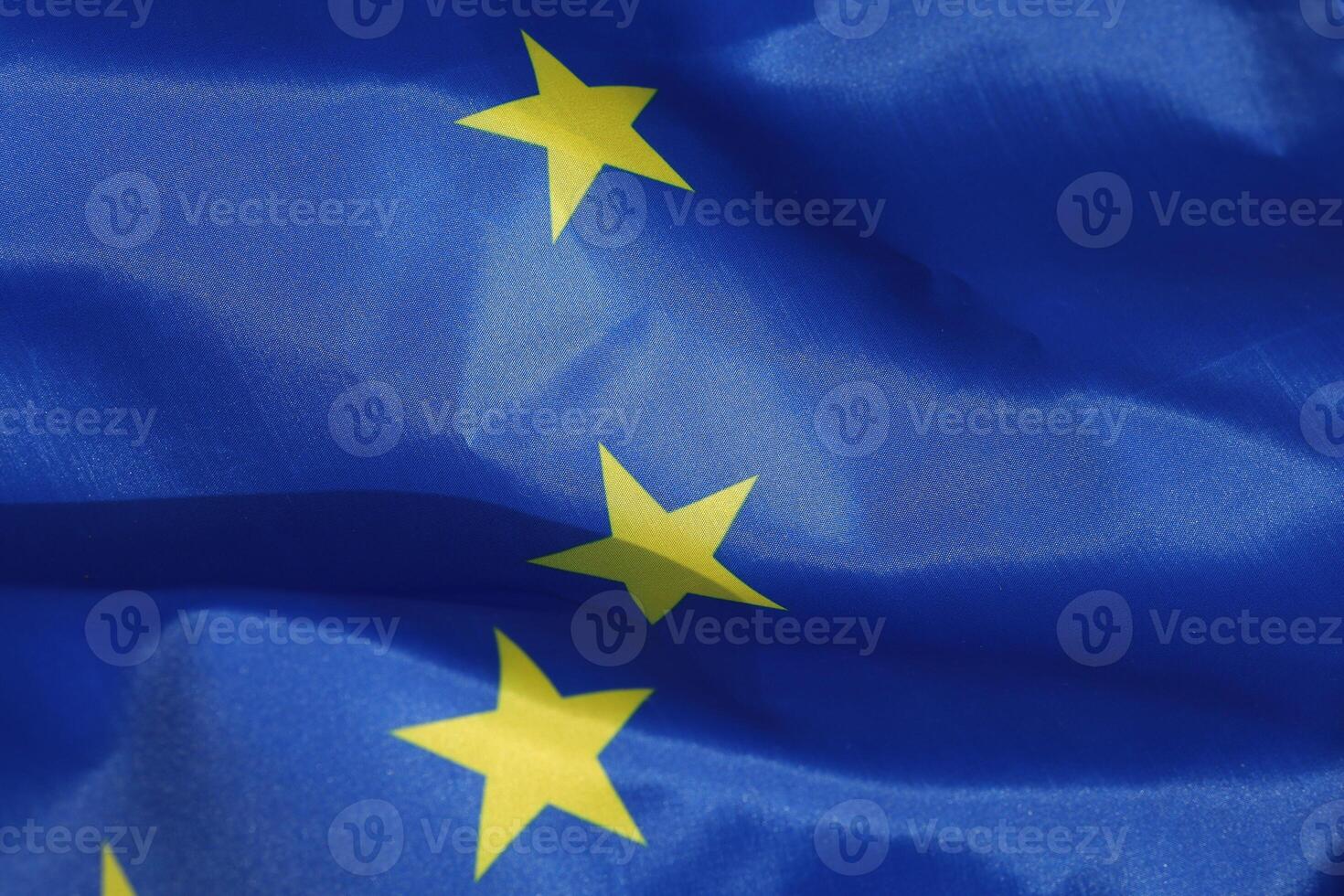 EU flag silk close up photo