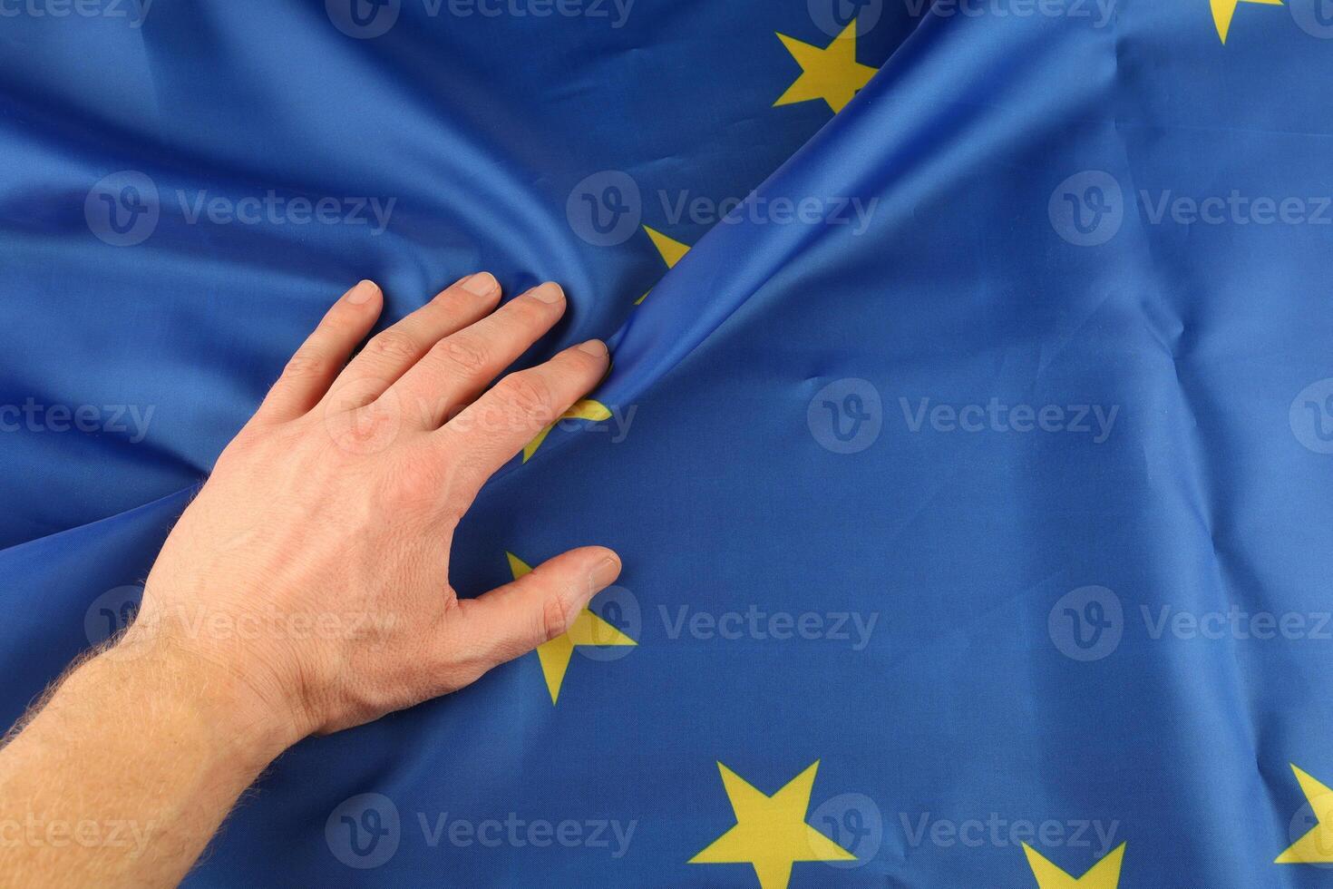 EU flag silk and hand photo