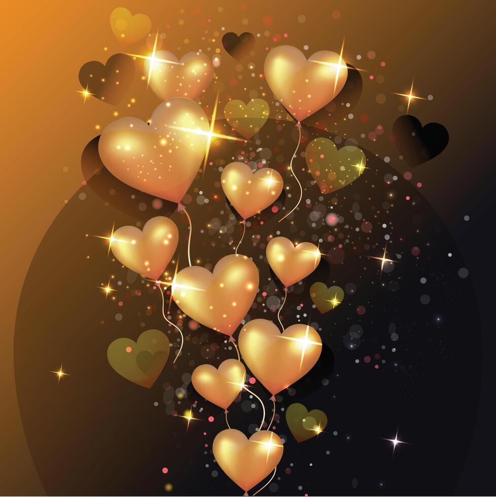 Gold Heart Balloons with dark background vector