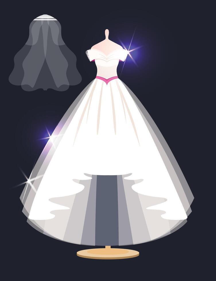 Wedding dress design dark Background. white dresses for brides in different styles. vector