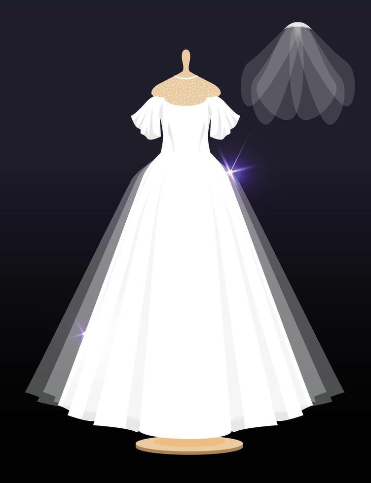 Wedding dress design dark Background. white dresses for brides in different styles. vector