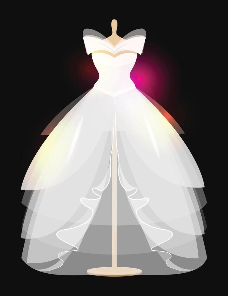 Wedding dress design dark Background. white dresses for brides in different styles. vector