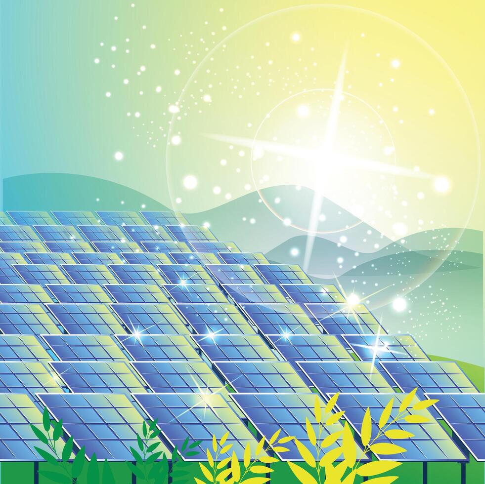 Electricity resource from Solar Panel, and wind turbines. vector