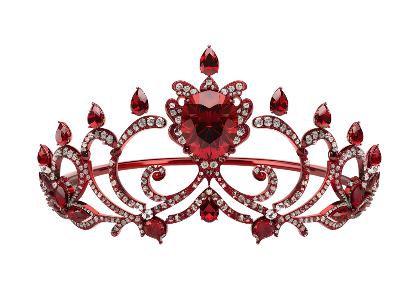 Ruby Crown with Diamonds. Isolated on transparent background png