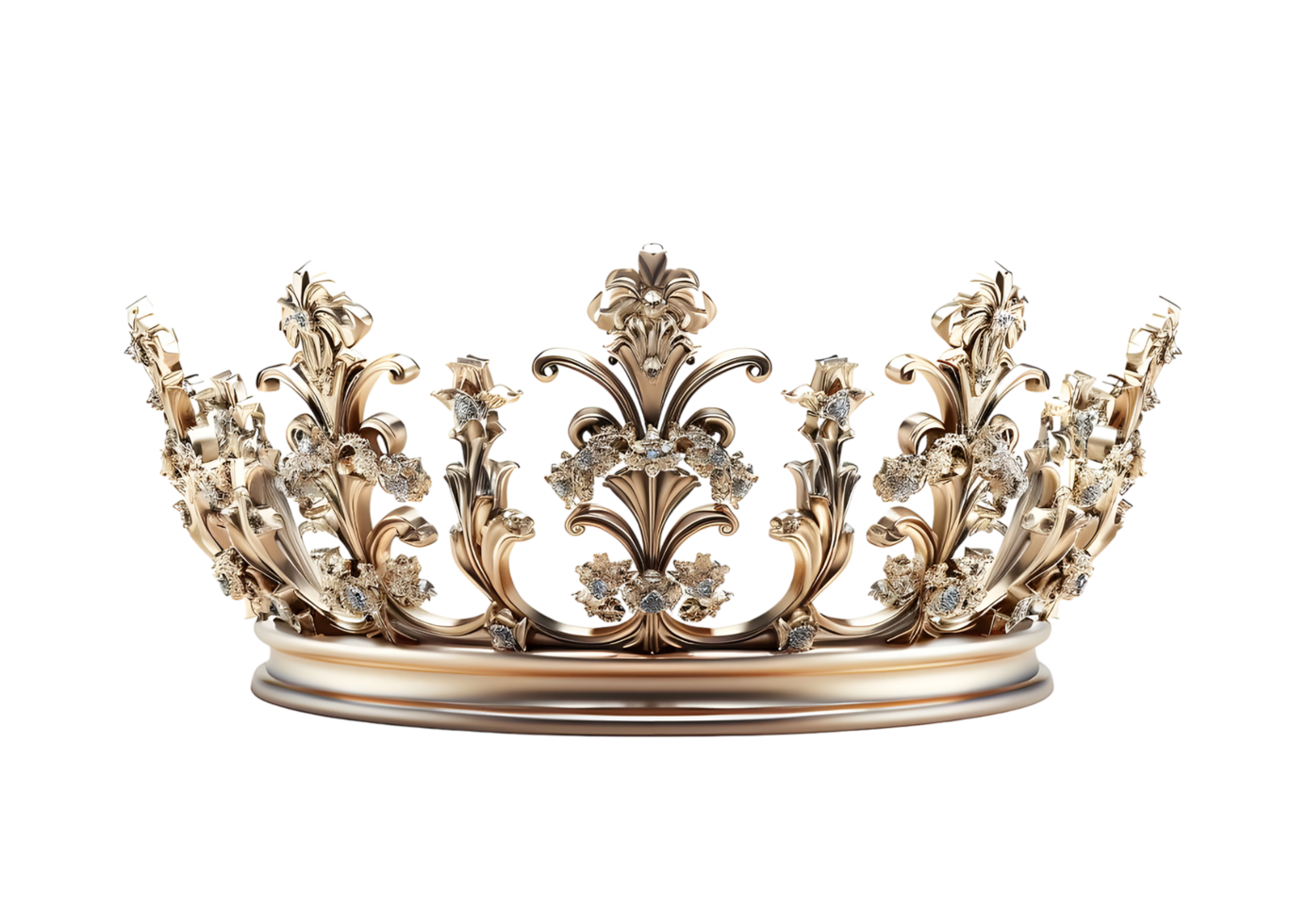 Gold Crown with Diamonds. Isolated on transparent background png