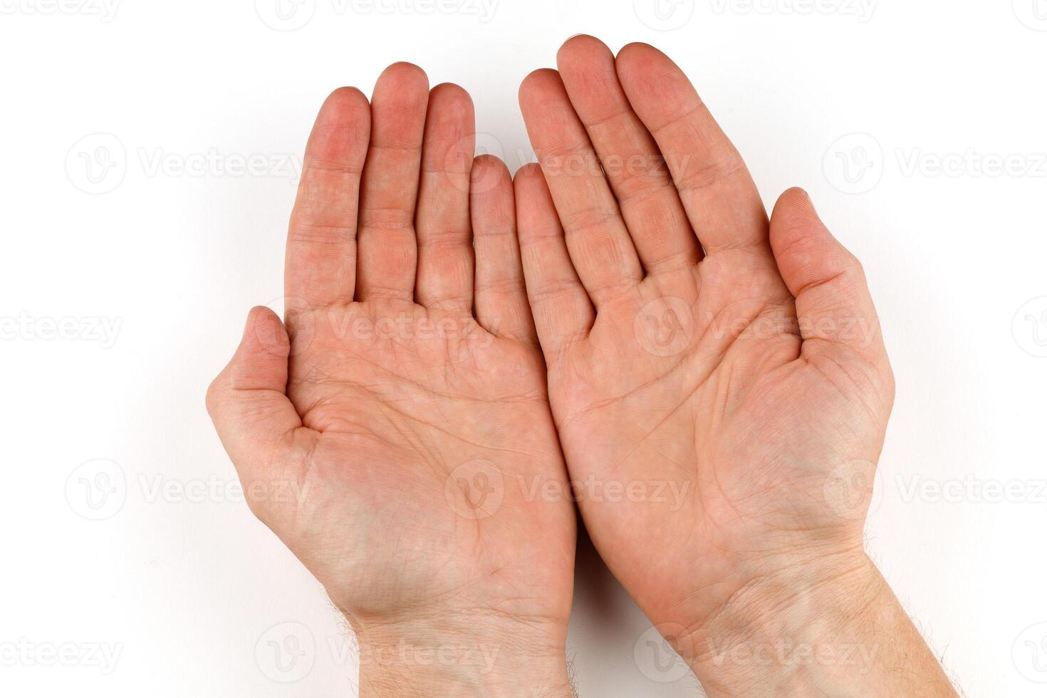 Opened palms of a man human isolate. Top view photo