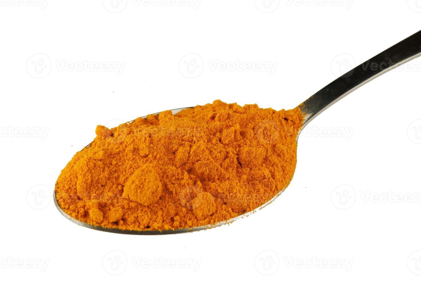 Turmeric spice in a metal spoon photo