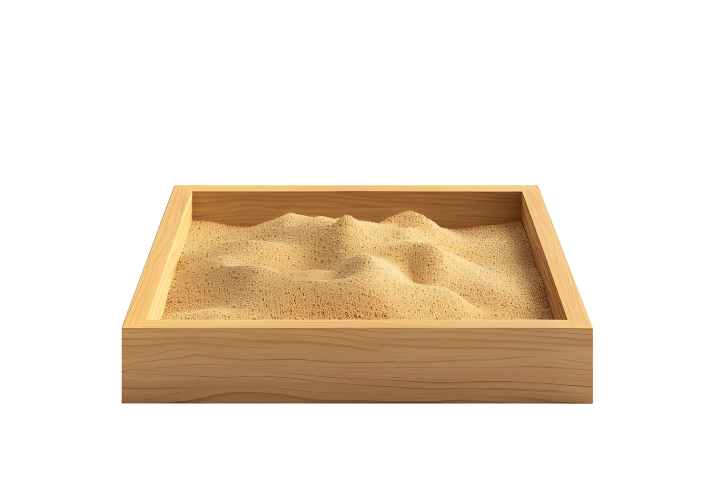 Wooden sandbox with sand. Isolated on transparent background png