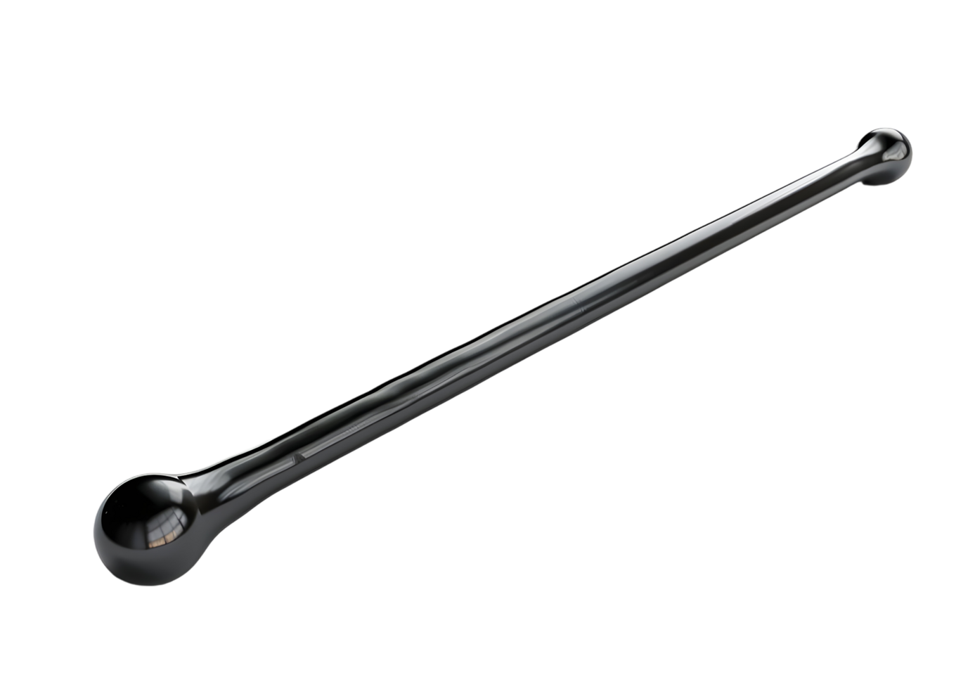 Black metal rod with rounded ends. Isolated on transparent background png
