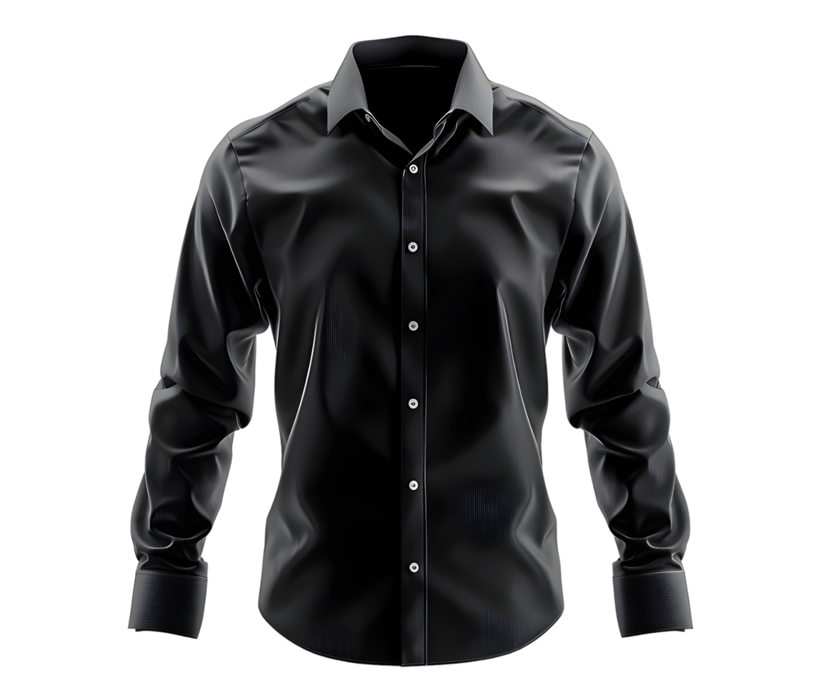 Mockup of a Black Long Sleeve Dress Shirt. Isolated on transparent background png