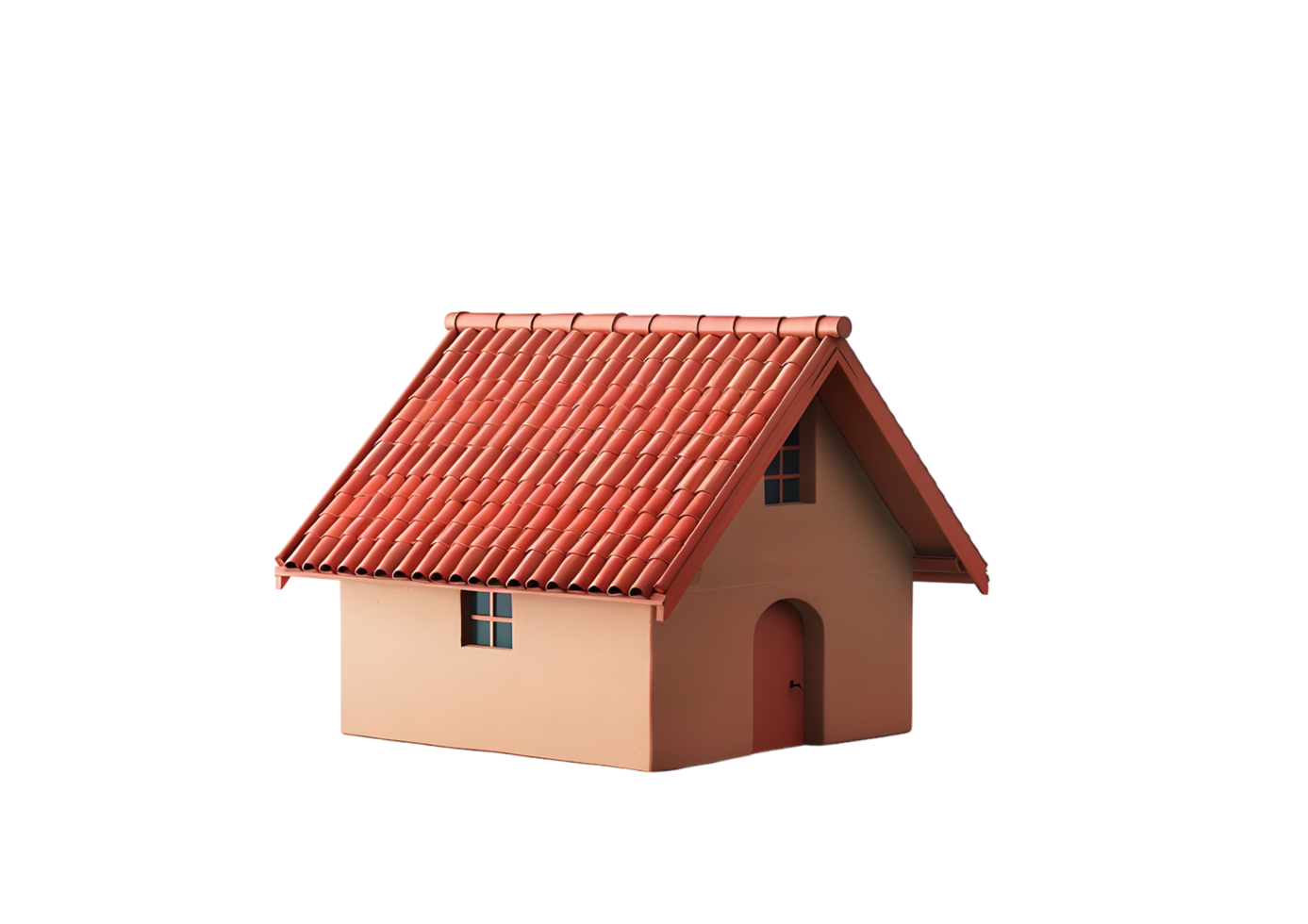 Simple Red Roof House 3D Rendering. Isolated on transparent background png