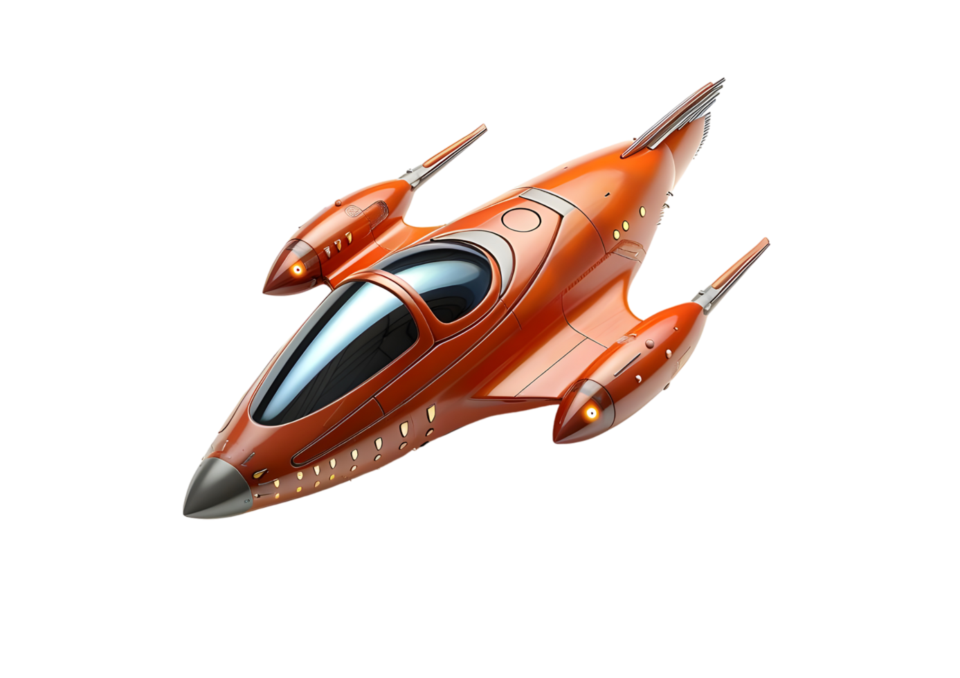 Futuristic orange spaceship design. Isolated on transparent background png