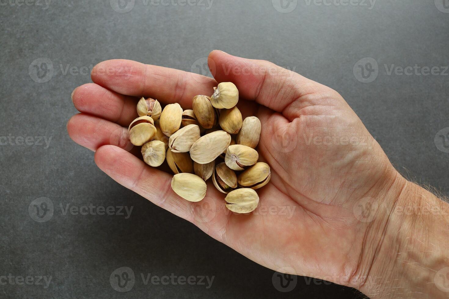 Pistachio nuts several in hand photo