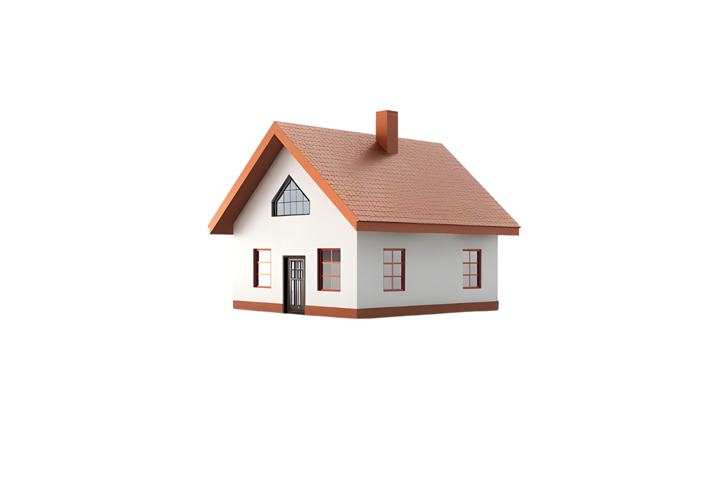 Small White House With Red Roof and Chimney. Isolated on transparent background png