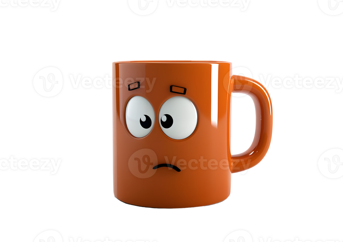 Sad Mug with Big Eyes. Isolated on transparent background png