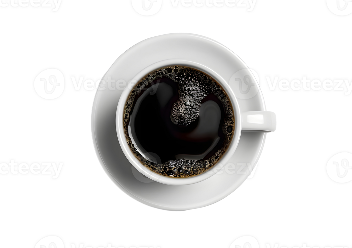 Top view of a coffee cup with coffee. Isolated on transparent background png