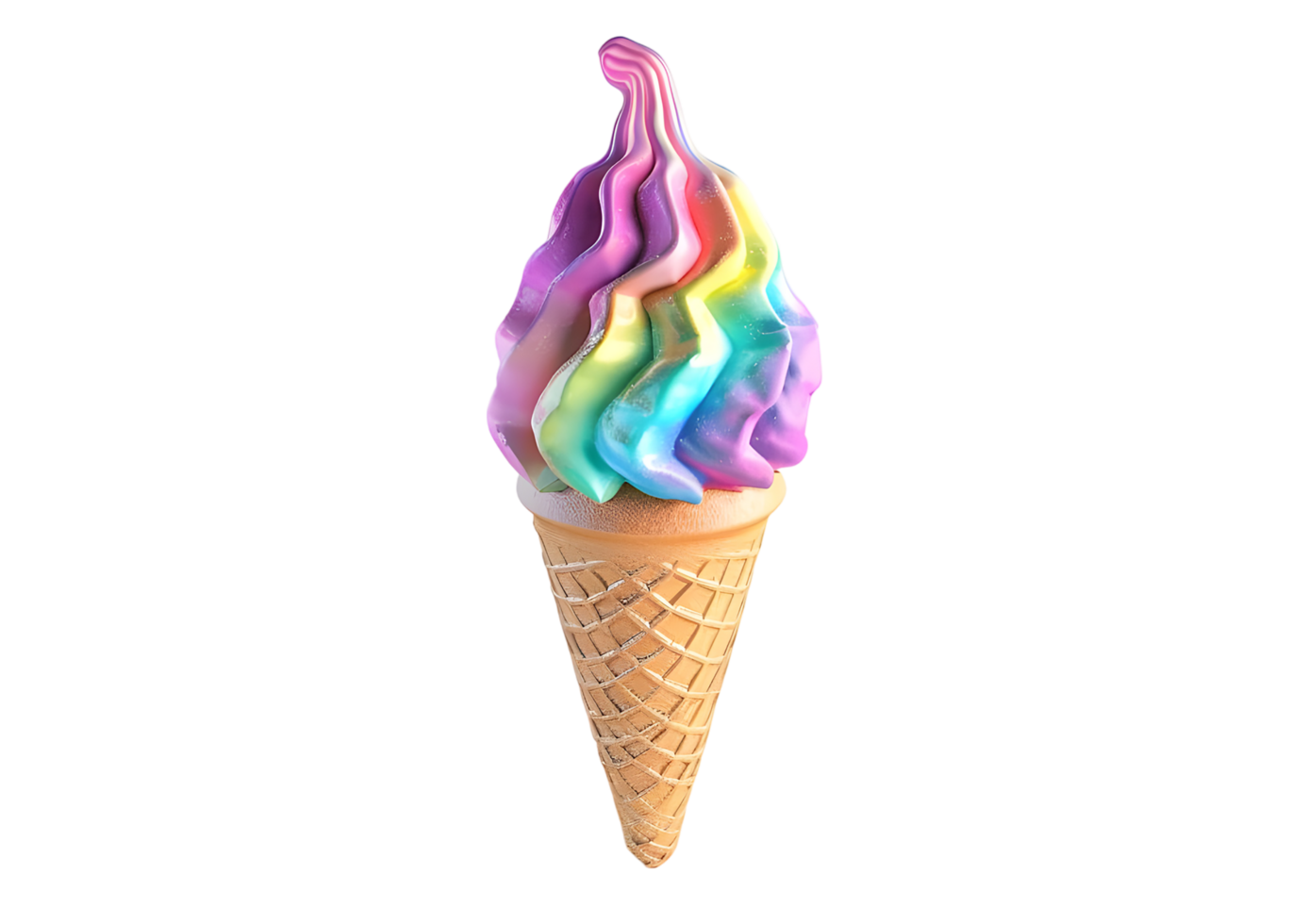 Colorful Rainbow Ice Cream Cone. Isolated on transparent background png