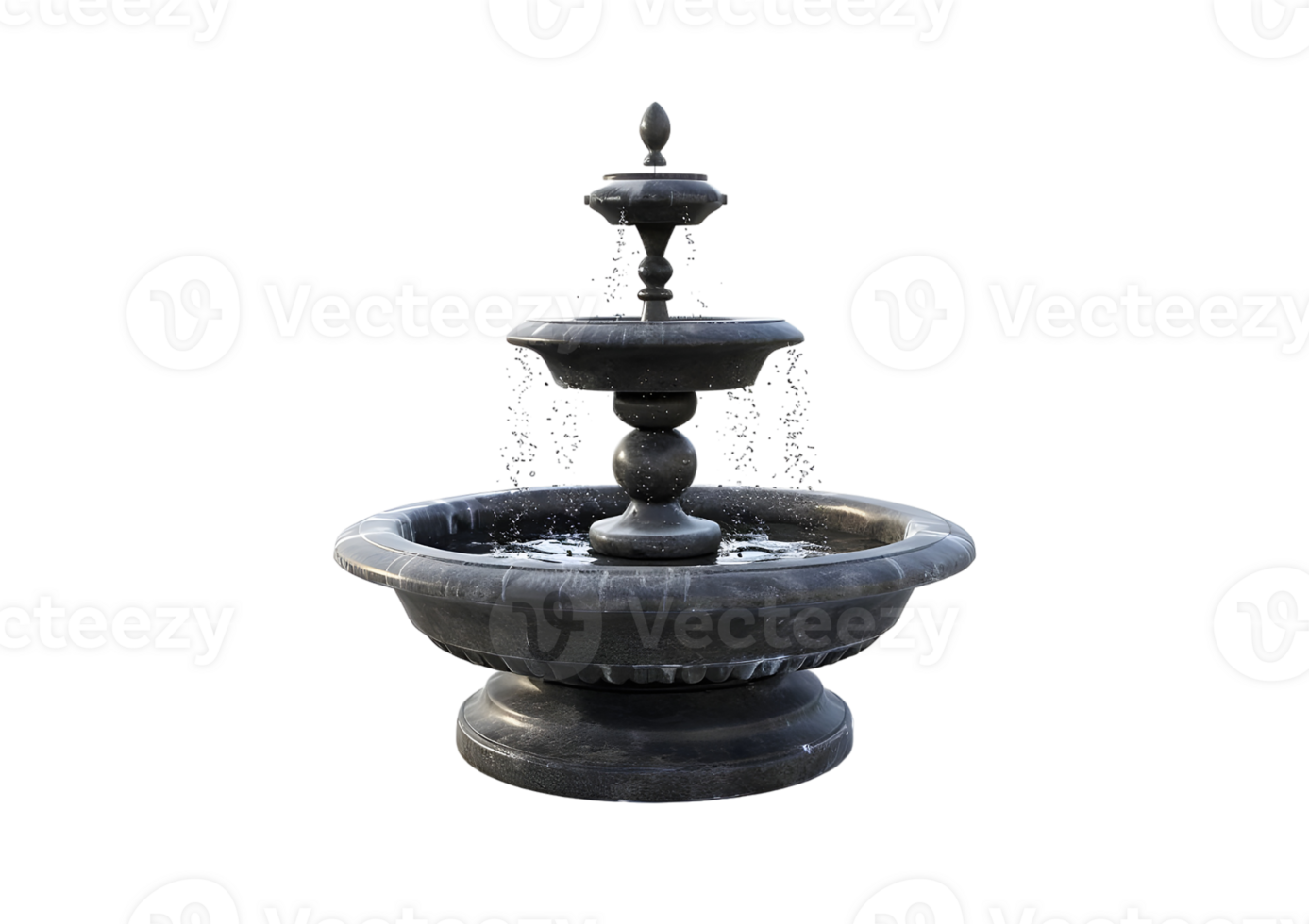 Elegant Stone Fountain with Water Flowing. Isolated on transparent background png
