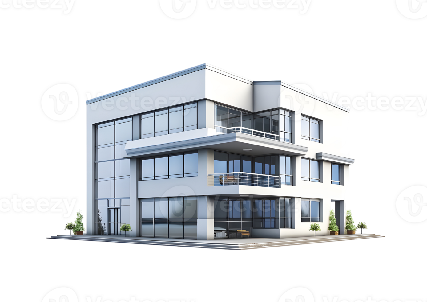 Modern apartment building with balcony and windows. Isolated on transparent background png