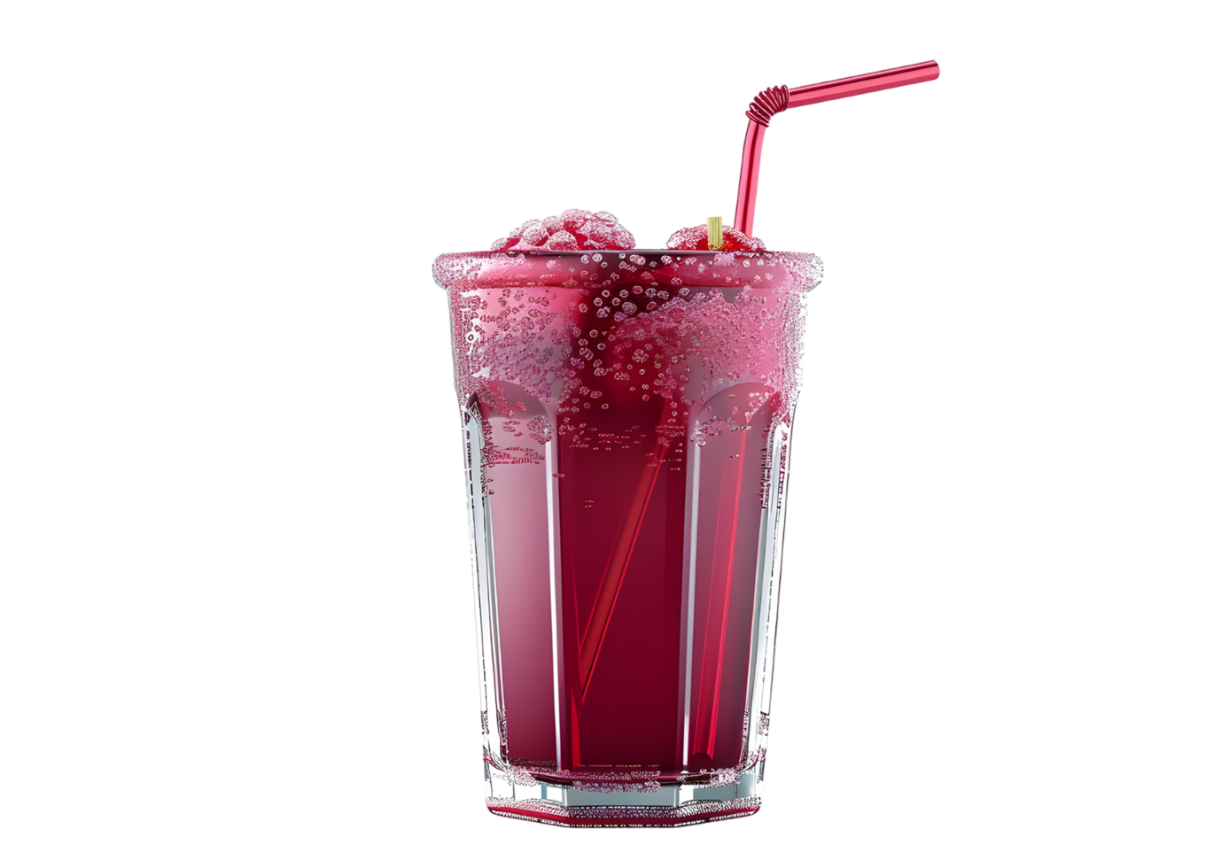 Refreshing Red Drink with Straw. Isolated on transparent background png