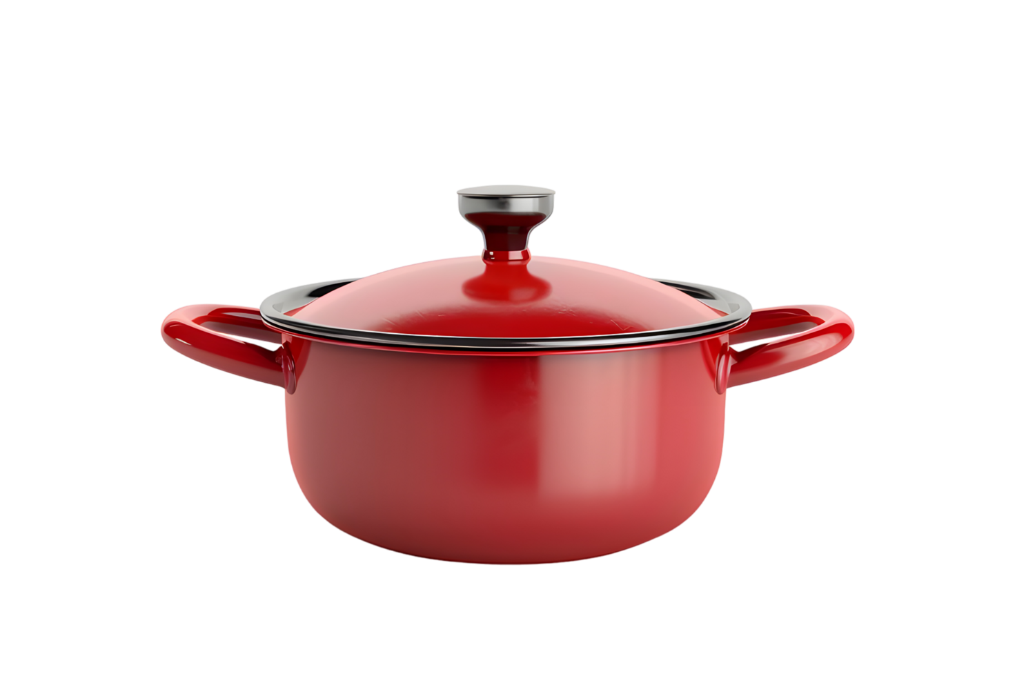 Red enamel pot with lid. Isolated on transparent background png